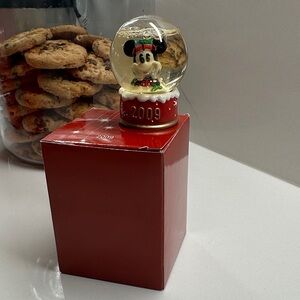 Disney Mickey Mouse Holiday 2009 Snow Globe with Red and Gold Accents